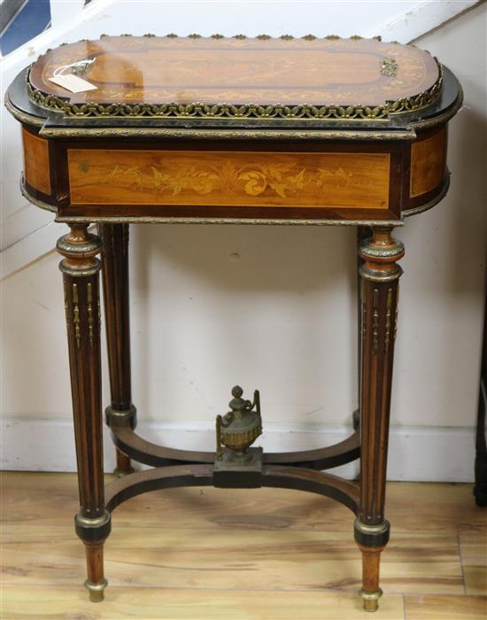 A Louis XV style inlaid walnut jardiniere table W.62cm